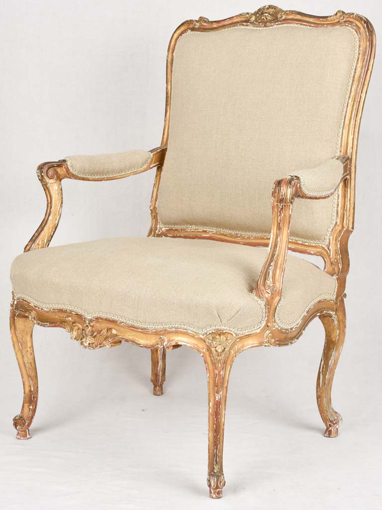 Pair of Louis XV square back armchairs - gilded