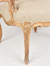 Pair of Louis XV square back armchairs - gilded