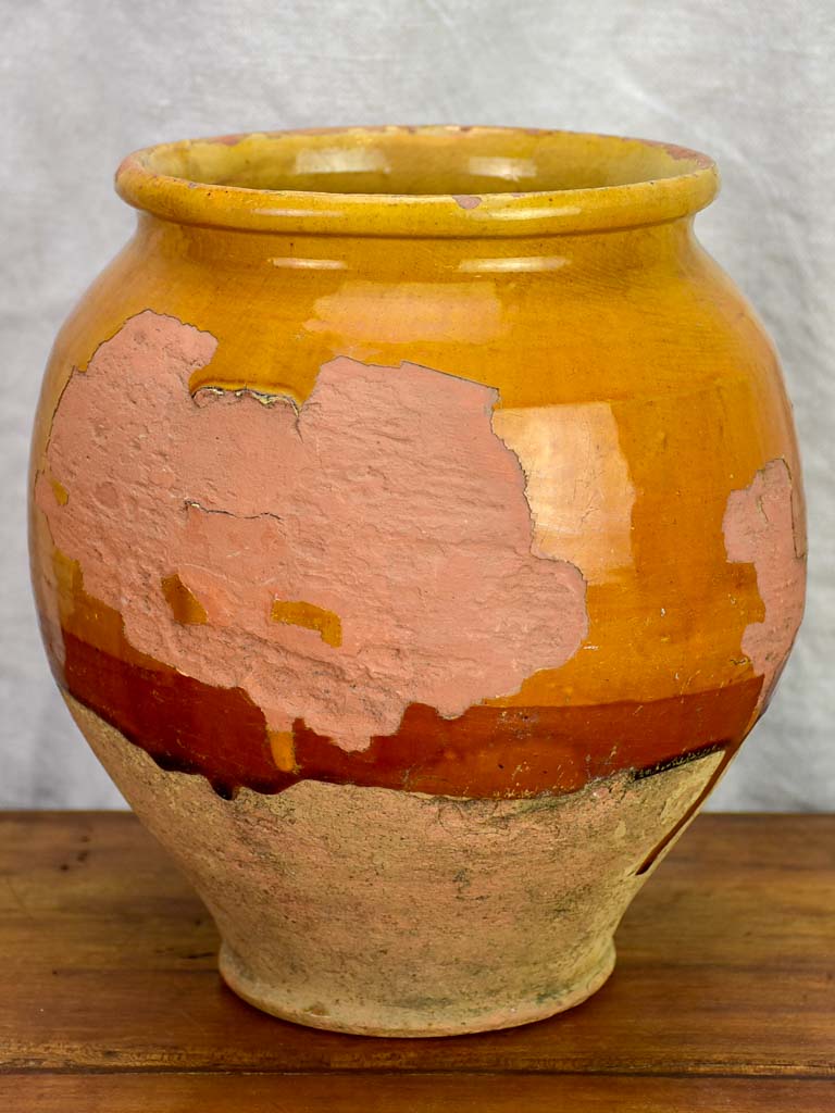 Early 20th Century French confit pot with orange glaze 9½"