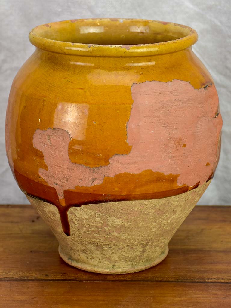 Early 20th Century French confit pot with orange glaze 9½"