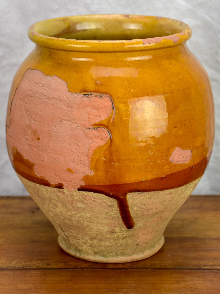 Early 20th Century French confit pot with orange glaze 9½"