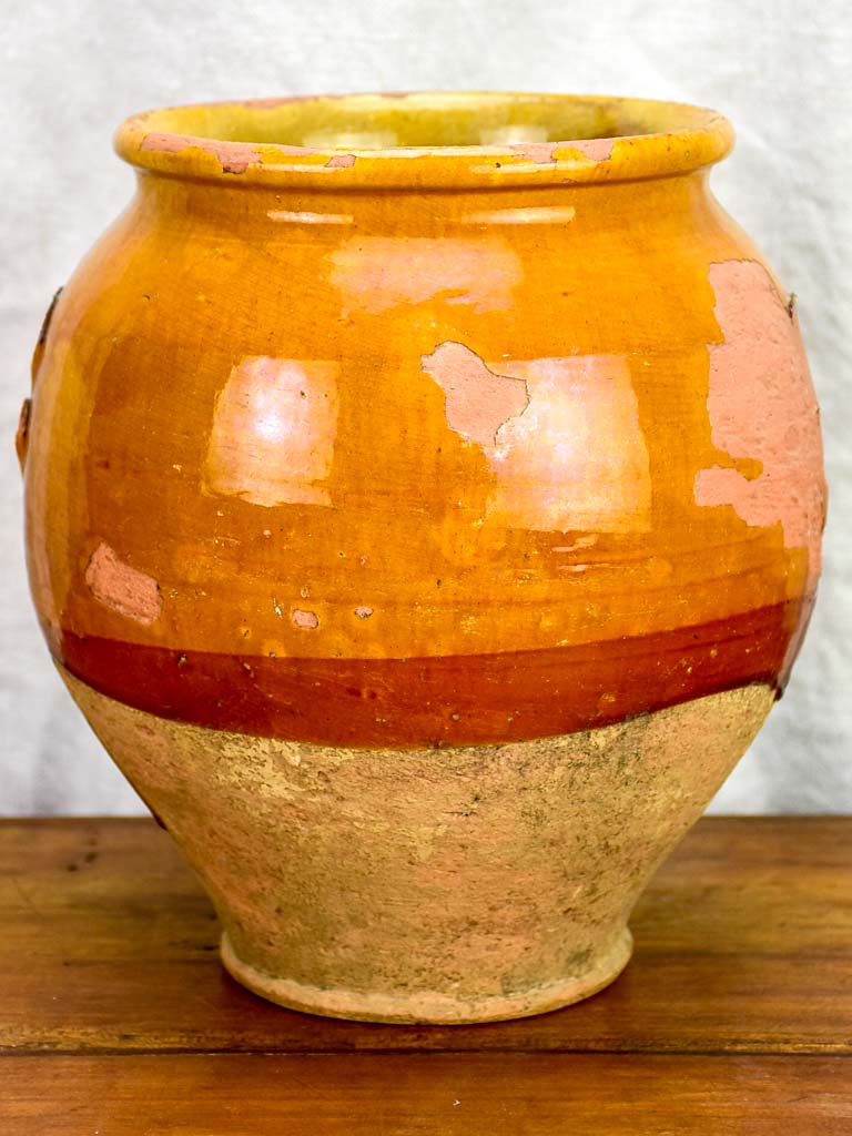 Early 20th Century French confit pot with orange glaze 9½"