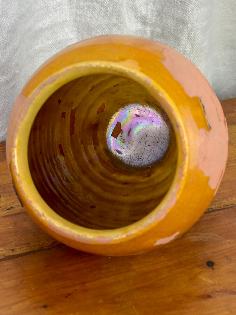 Early 20th Century French confit pot with orange glaze 9½"