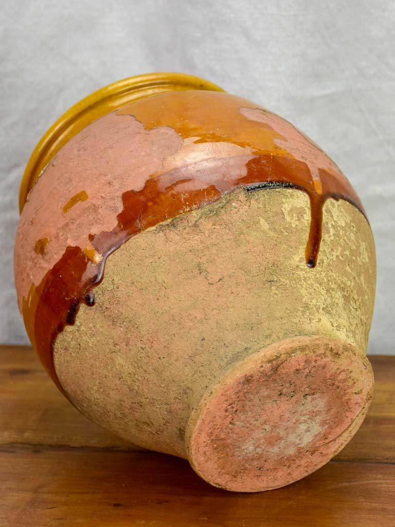 Early 20th Century French confit pot with orange glaze 9½"