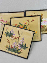 Four 19th Century Japanese floral paintings on silk 15¼" x 13½"