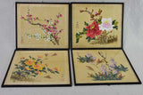 Four 19th Century Japanese floral paintings on silk 15¼" x 13½"
