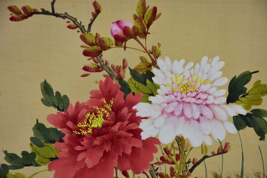 Four 19th Century Japanese floral paintings on silk 15¼" x 13½"