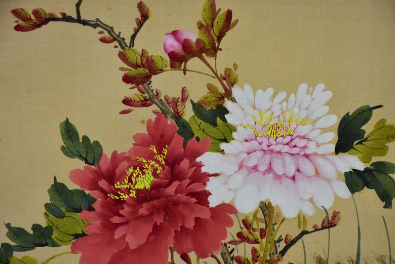 Four 19th Century Japanese floral paintings on silk 15¼" x 13½"