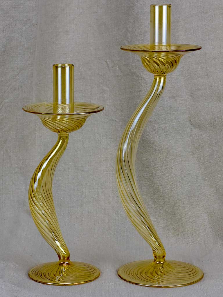 Two blown glass Murano candlesticks