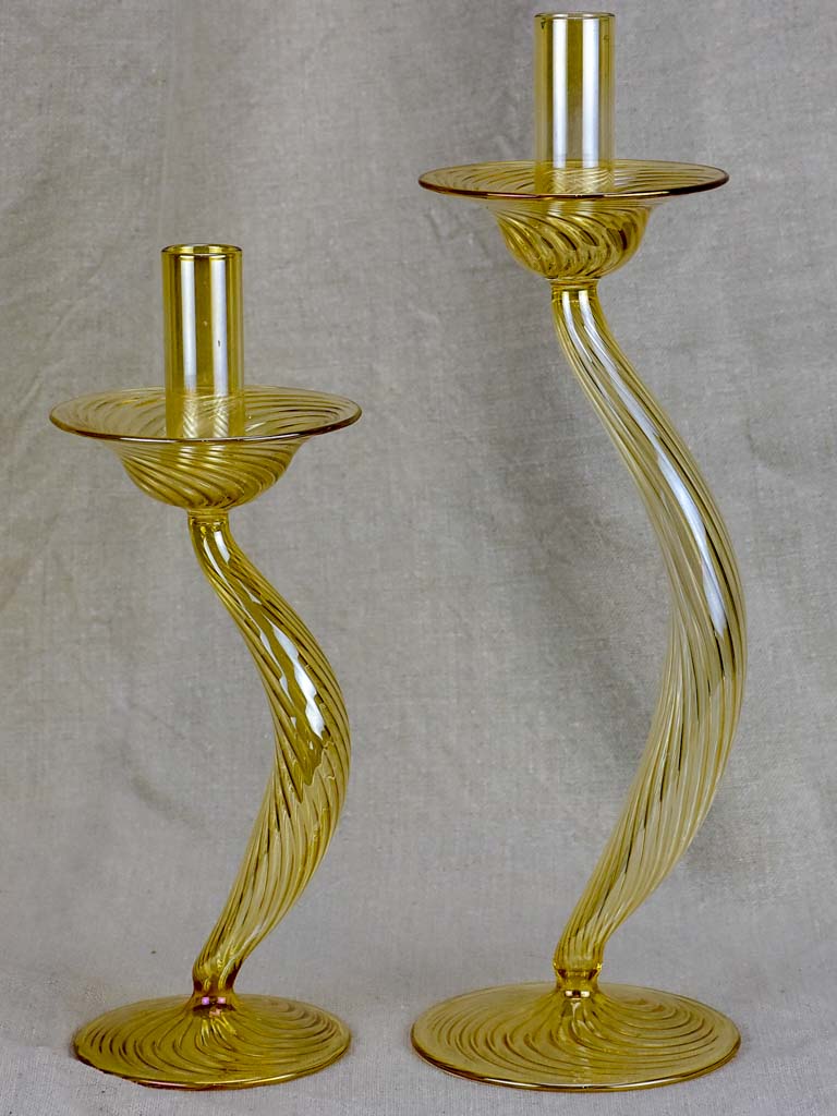 Two blown glass Murano candlesticks