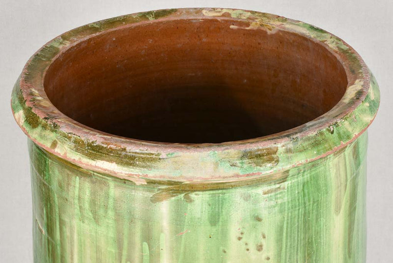 Large 19th century Olive jar - tapered with green glaze - Tournac 35½"