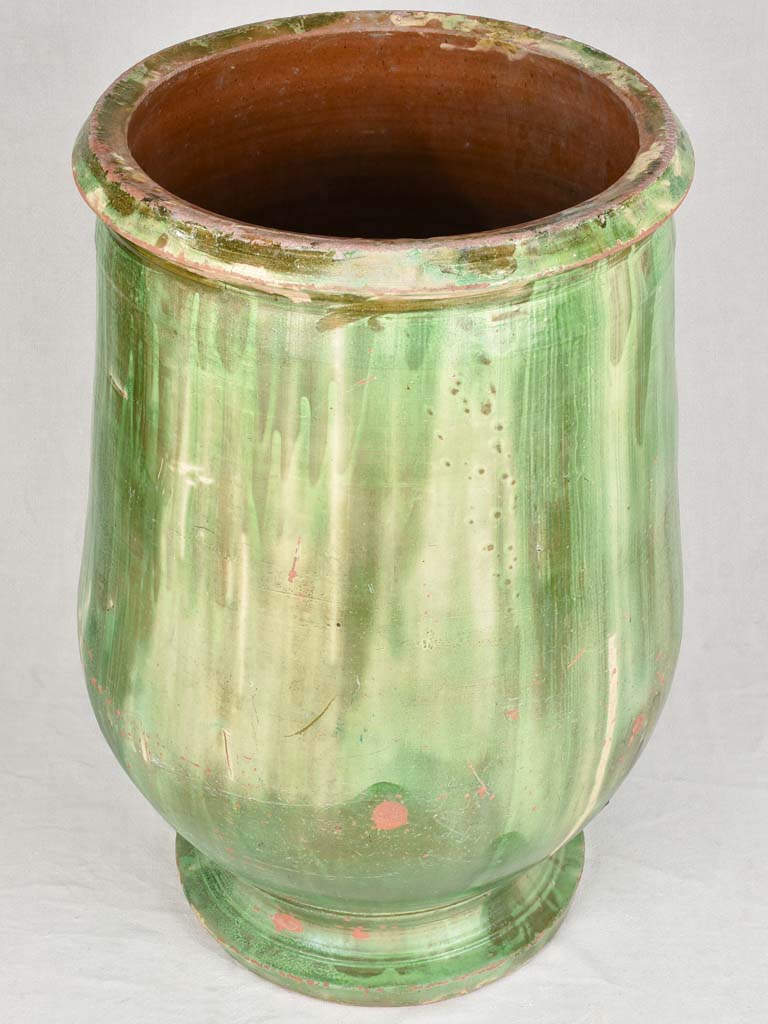 Large 19th century Olive jar - tapered with green glaze - Tournac 35½"