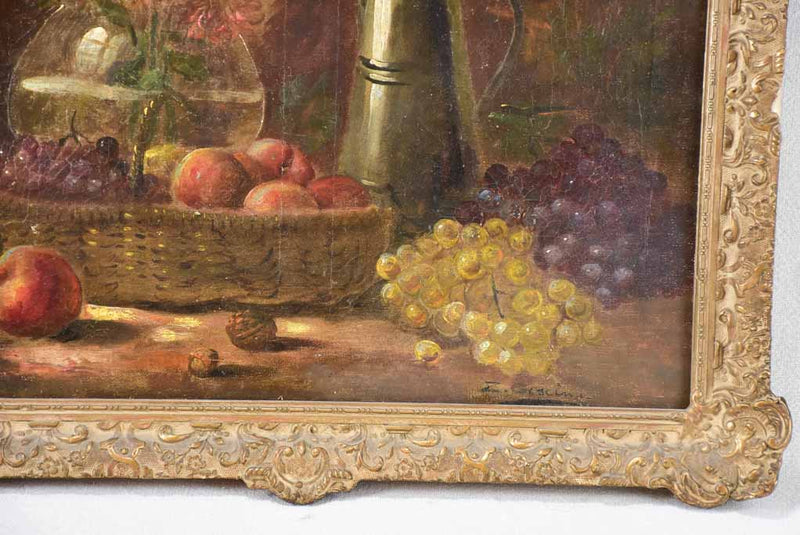 19th century still life with grapes & a bouquet of dahlias 19¾" x  23¼"