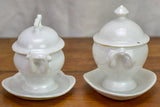 Pair of small antique French mustard serving dishes with lids