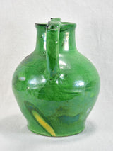 Antique French water cruche with emerald green glaze 12¼"