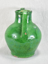 Antique French water cruche with emerald green glaze 12¼"