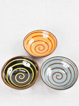 3 small terracotta aperitif bowls with swirl 5"
