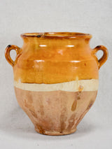 Small antique French confit pot with yellow / orange glaze 7"