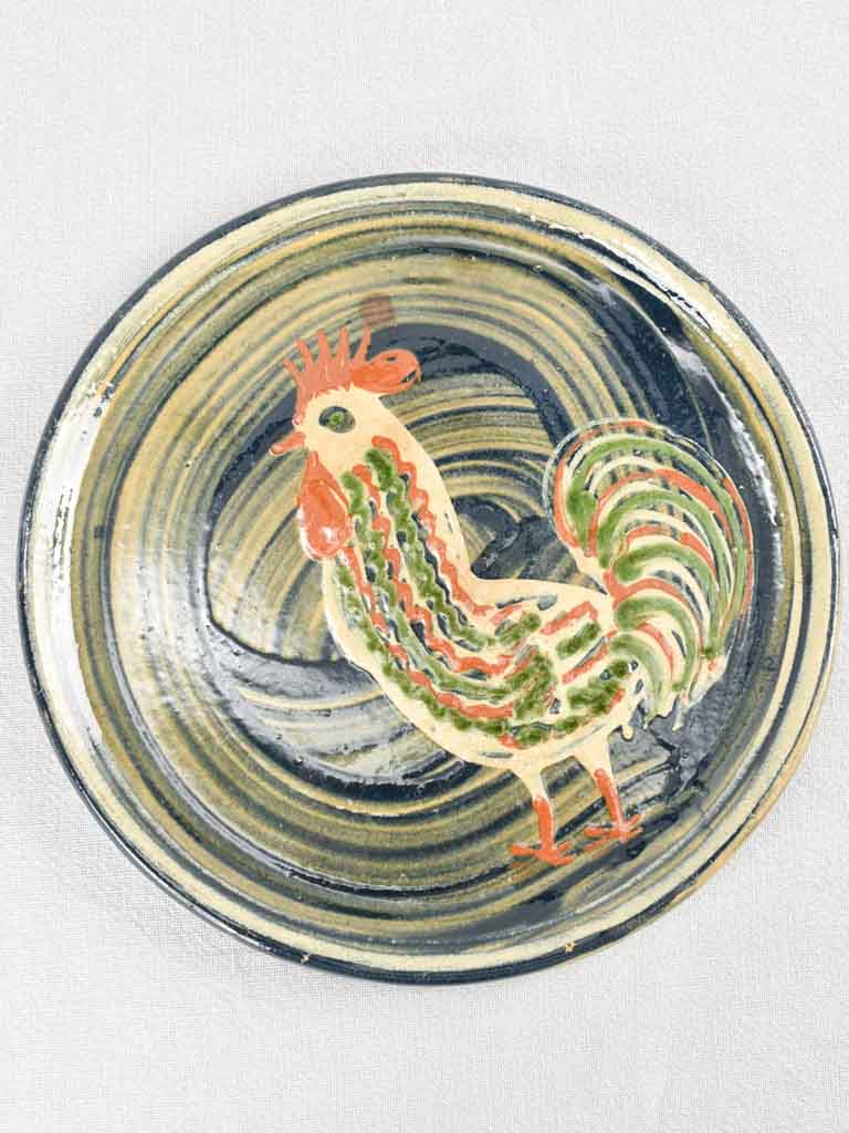 Vintage hand painted dish with rooster 11¾"