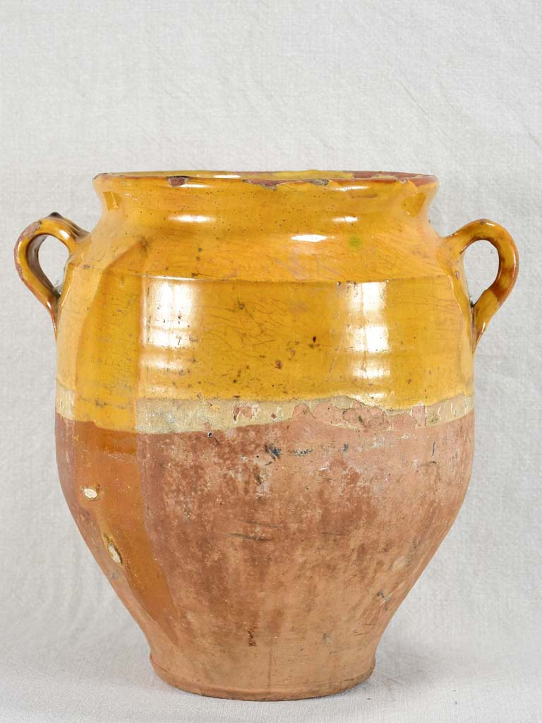 Very large antique French confit pot with yellow glaze 12¼"