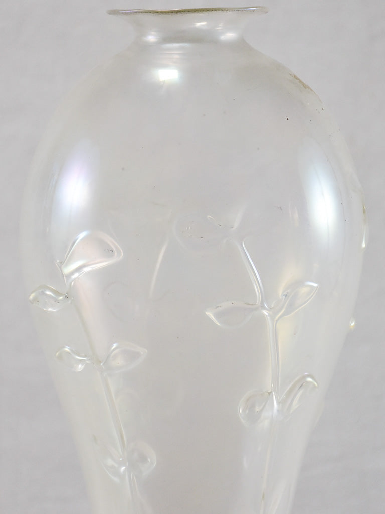Antique cloudy blown glass vase with flowers
