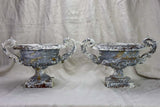 Pair of antique French Medici urns with large handles and white patina