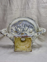 Pair of antique French Medici urns with large handles and white patina