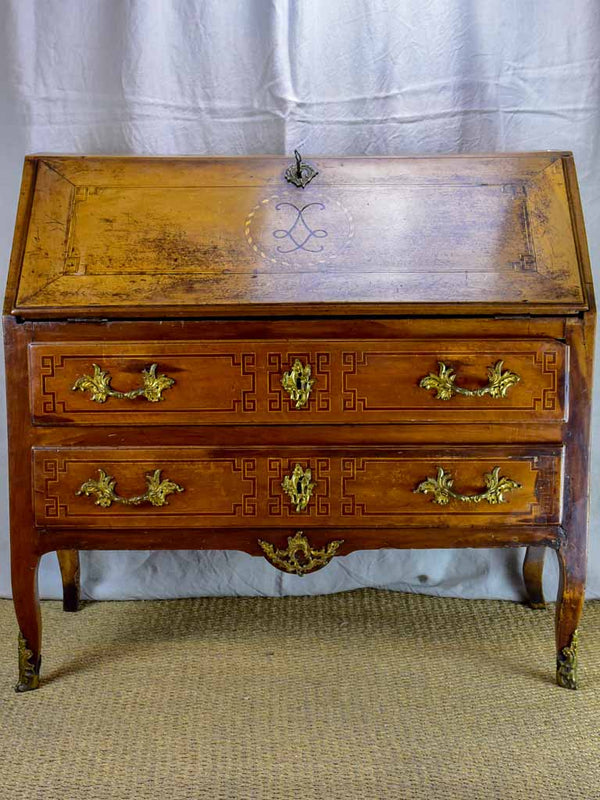 18th Century French secretaire with marquetry and two drawers