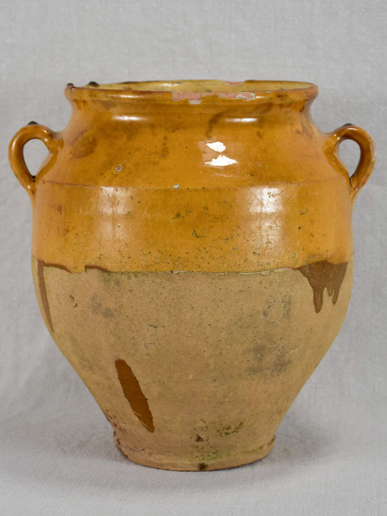 Large antique French confit pot with warm yellow glaze 10¼"