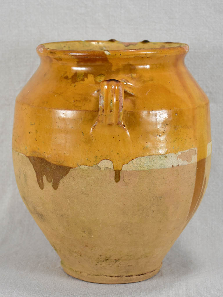Large antique French confit pot with warm yellow glaze 10¼"