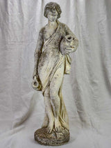 French sculpture of a draped lady collecting water 35"