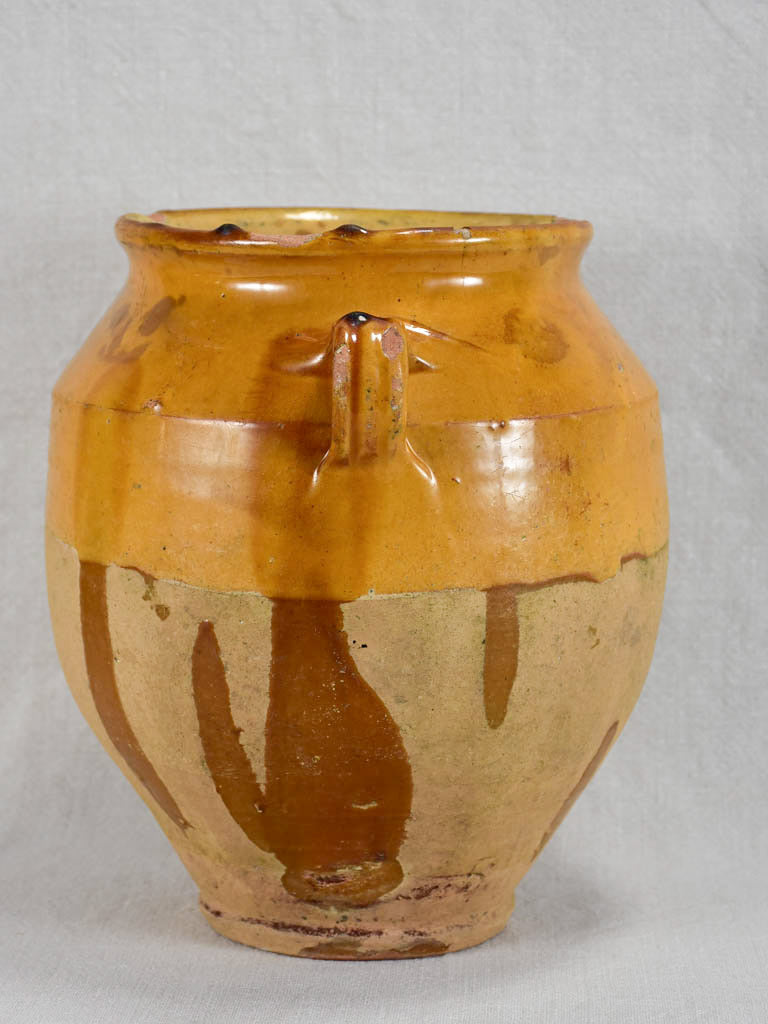 Large antique French confit pot with warm yellow glaze 10¼"