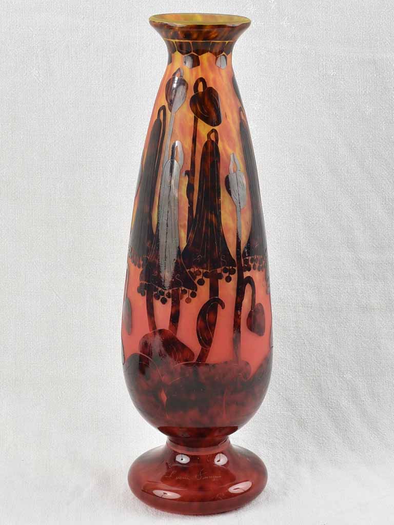 Antique Acid-Etched Floral Glass Vase