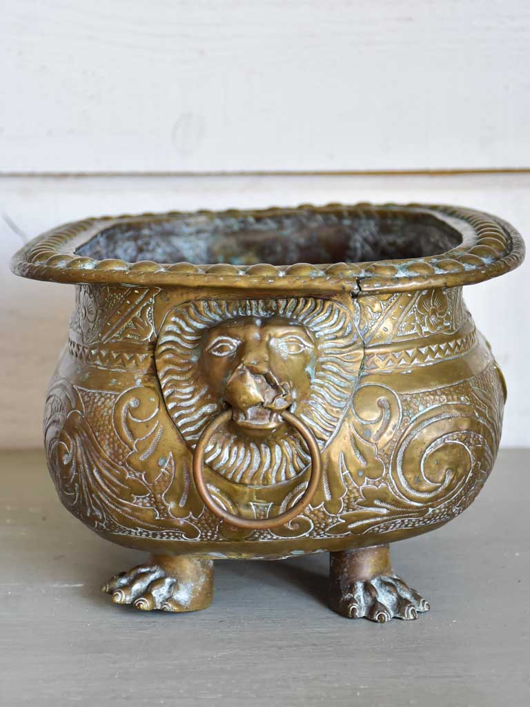 Classic Brass Jardiniere with Lion Decor
