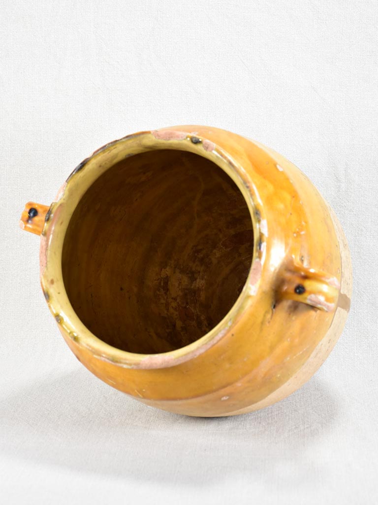 Extra large antique French confit pot with yellow glaze 14½"