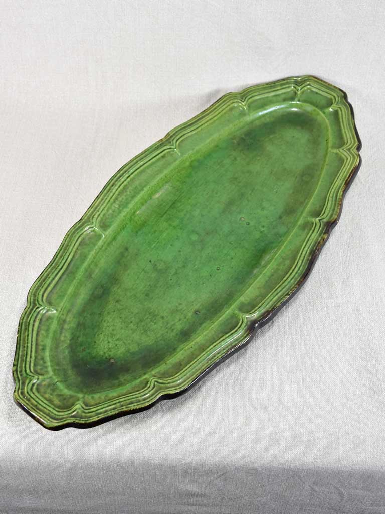 Large French platter with green glaze 1940's 23¼"