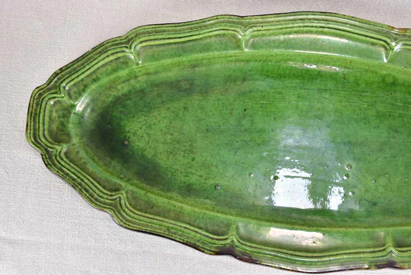 Large French platter with green glaze 1940's 23¼"