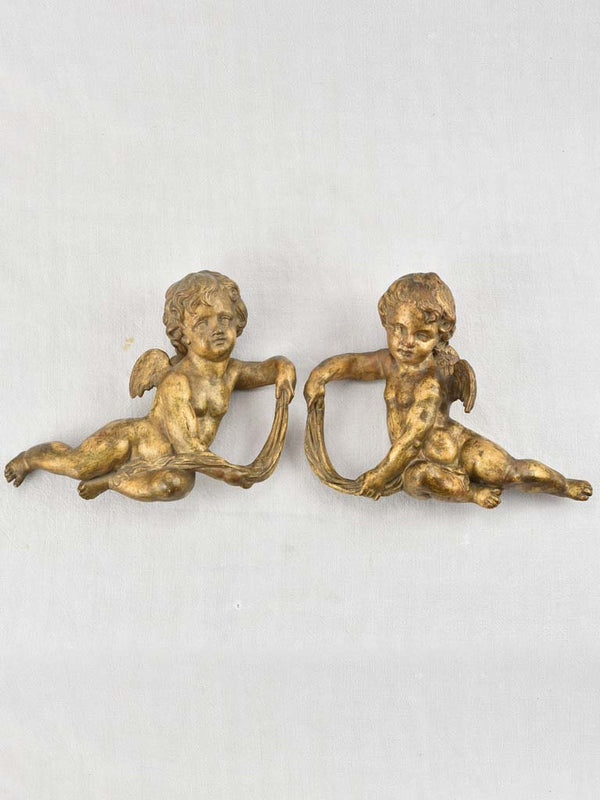 Pair gilded angel wall sculptures - terracotta - 19th century