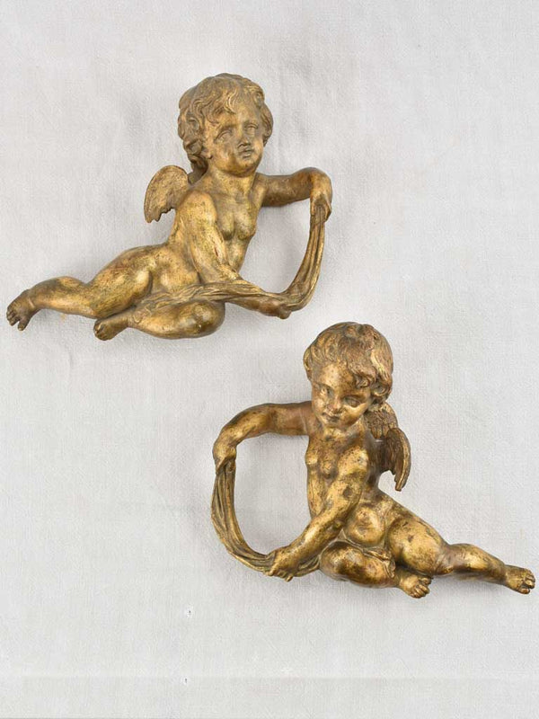 Pair gilded angel wall sculptures - terracotta - 19th century