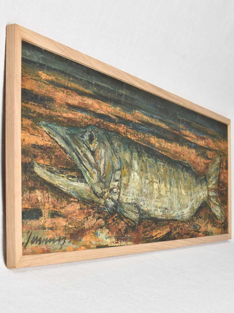 Large vintage fish still life painting - pike 39½"