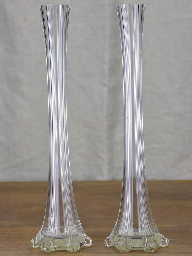 Two antique French solifleur glass vases - tall