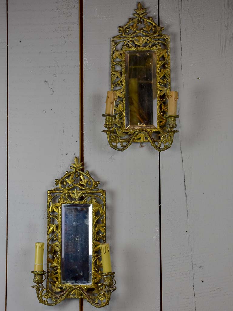 Pair of 19th Century French mirrored wall sconces