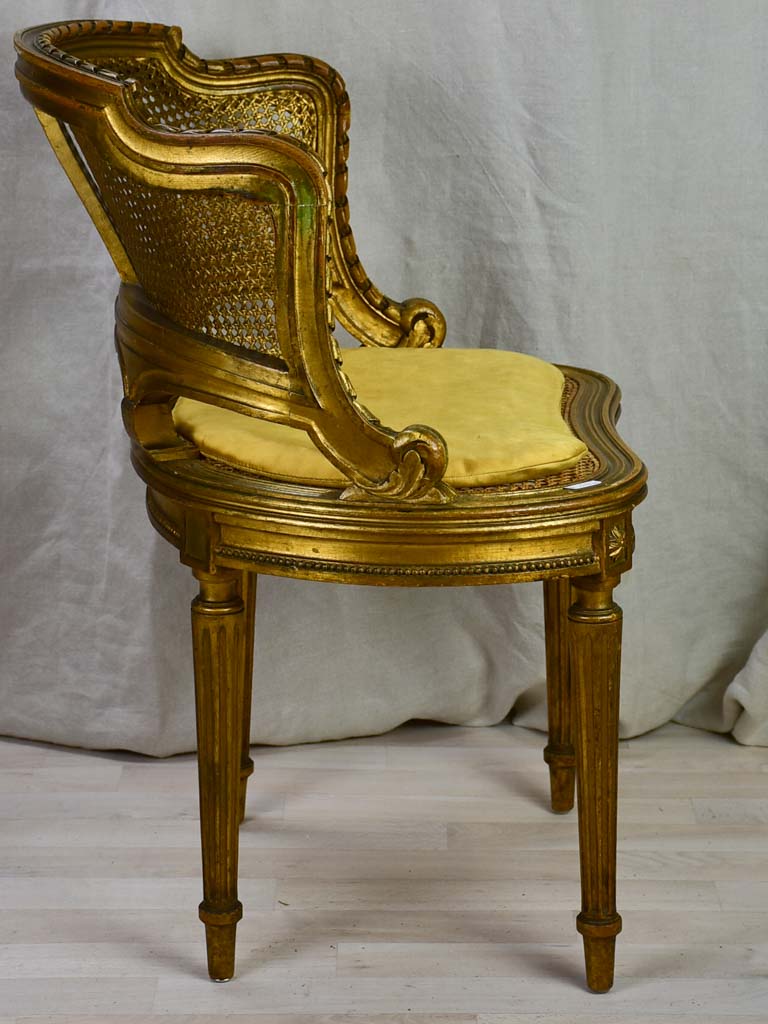 Gilded Napoleon III desk chair with cane