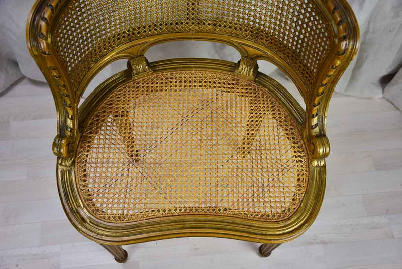 Gilded Napoleon III desk chair with cane