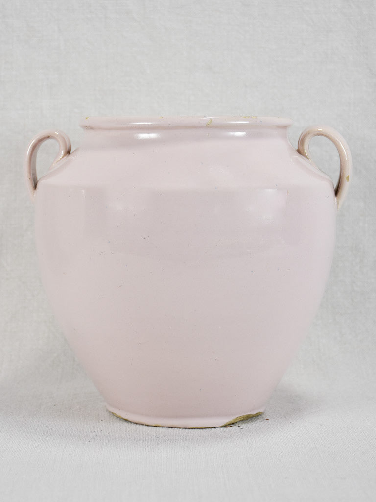 Antique French confit pot with white / pink glaze - Martres Tolosane 10¾"