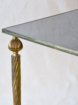 Mid century glass and brass coffee table with twisted tapered legs 39½" x  19¼"