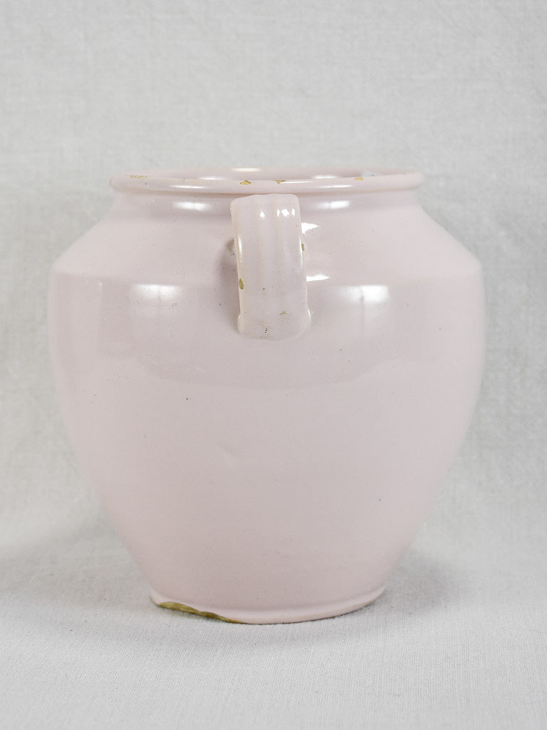 Antique French confit pot with white / pink glaze - Martres Tolosane 10¾"