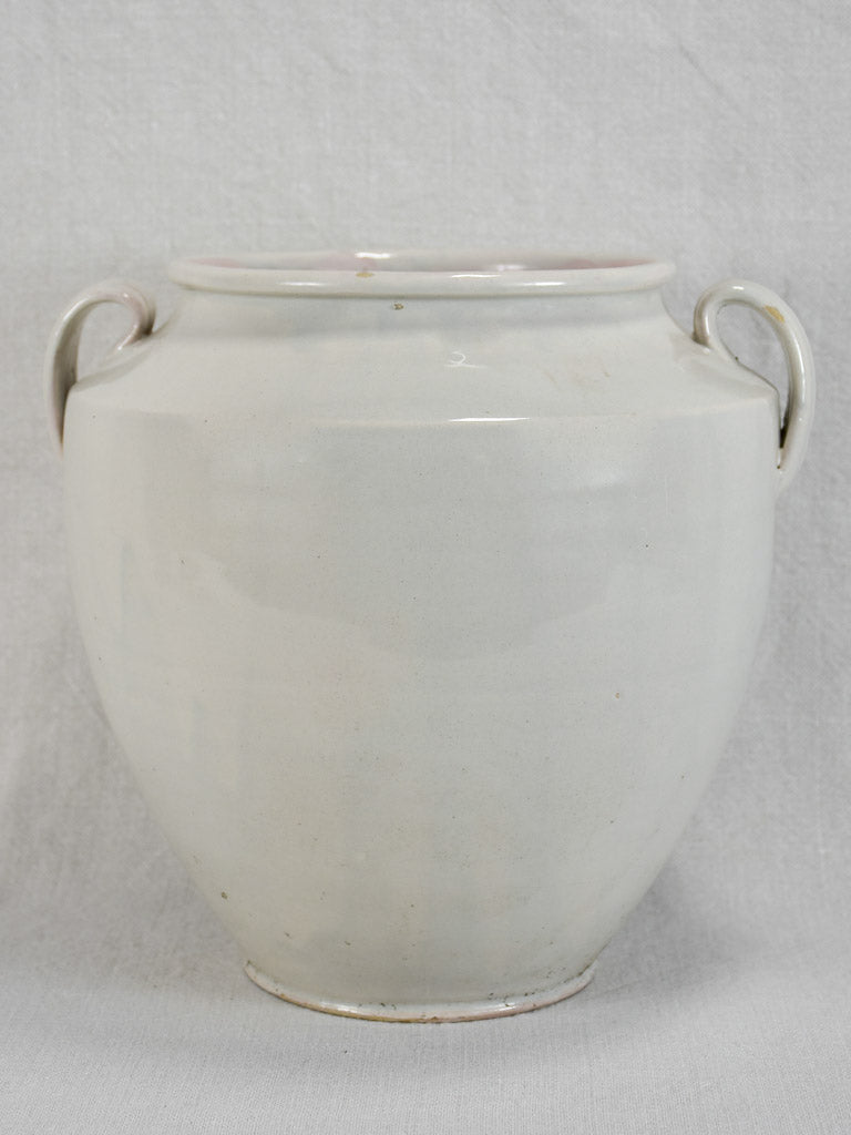 Antique French egg pot with white glaze - Martres Tolosane 10¾"