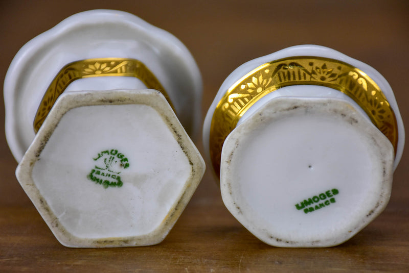 Antique French Limoges egg cups on a platter