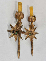 Pair of mid-century wall sconces with star motifs 17"